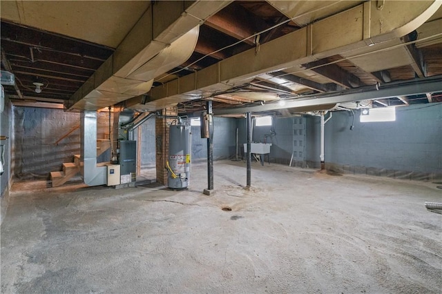 1029 Nimick Ave, Monaca, PA 15061 - basement featuring water heater, heating unit, and stairs