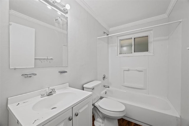 11256 Azalea Dr, Penn Hills, PA 15235 - bathroom with vanity, shower / washtub combination, ornamental molding, and wood finished floors