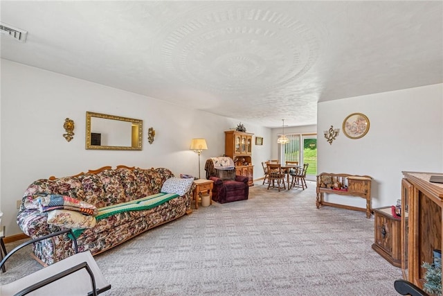 1480 Spring Crest Cir, Derry Twp, PA 15650 - living area featuring carpet floors and a chandelier