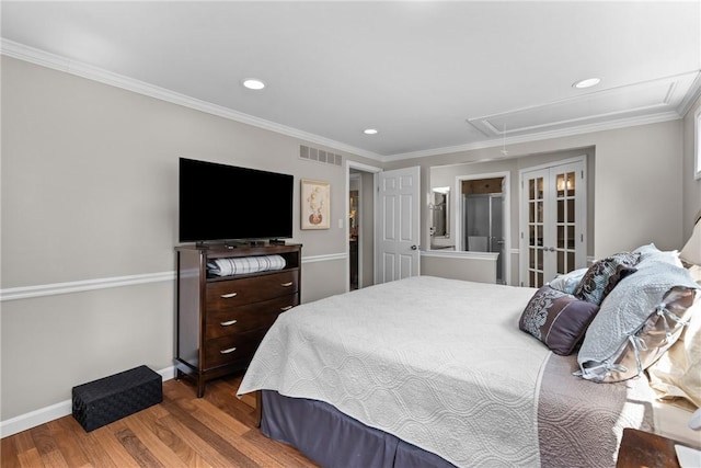 859 Boulder Dr, Bethel Park, PA 15102 - bedroom featuring attic access, wood finished floors, recessed lighting, and ornamental molding
