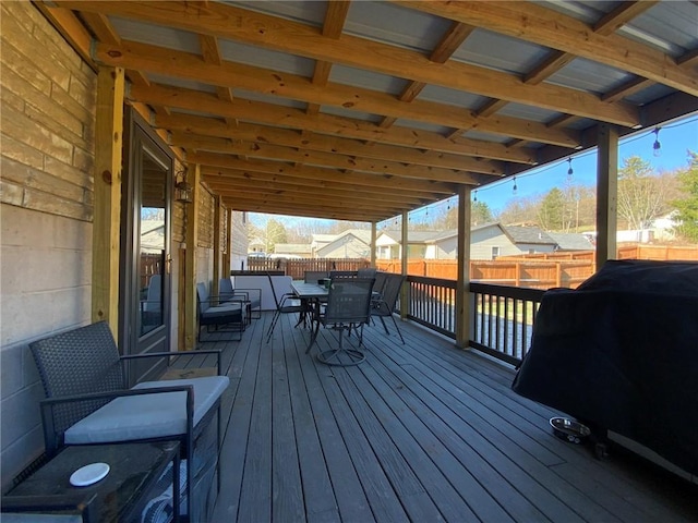 224 Fairview Rd, Ohioville, PA 15059 - wooden deck with outdoor dining area, a fenced backyard, and area for grilling