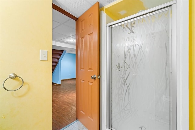 541 Duff Rd, Ohio Twp, PA 15143 - bathroom featuring a stall shower and a paneled ceiling