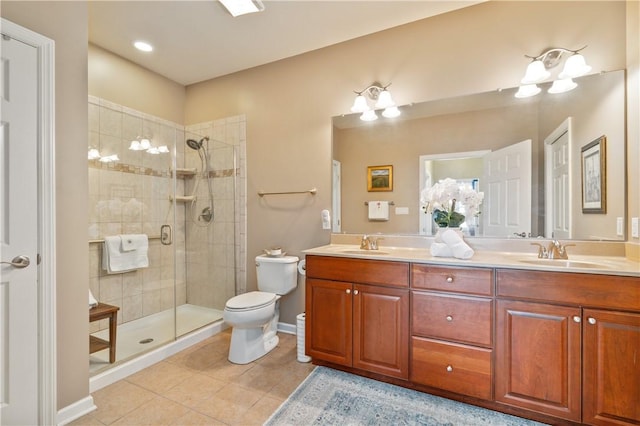 261 Patriot Ln, Economy, PA 15042 - bathroom featuring double vanity, a stall shower, and tile patterned flooring