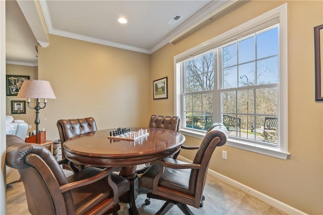 261 Patriot Ln, Economy, PA 15042 - dining room with light carpet, crown molding, and recessed lighting