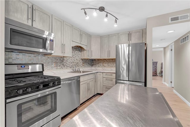1410 Kenzie Dr, Robinson Twp, PA 15205 - kitchen featuring appliances with stainless steel finishes, decorative backsplash, and light wood-style flooring
