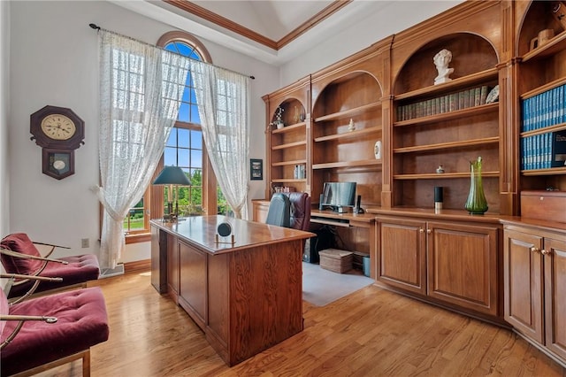 532 Salem Heights Dr, Pine Twp Nal, PA 15044 - home office with light wood finished floors, ornamental molding, and a high ceiling