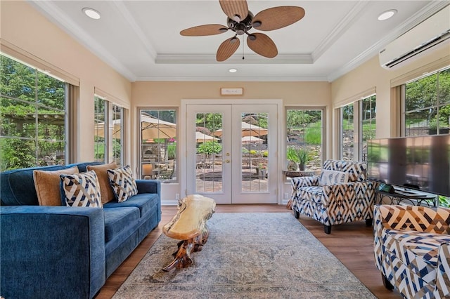 532 Salem Heights Dr, Pine Twp Nal, PA 15044 - sunroom featuring french doors, a wall mounted air conditioner, plenty of natural light, and crown molding