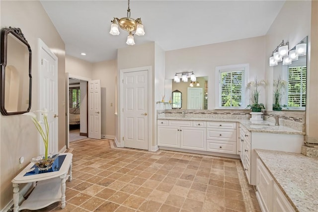 532 Salem Heights Dr, Pine Twp Nal, PA 15044 - bathroom featuring a chandelier, vanity, ensuite bath, and recessed lighting