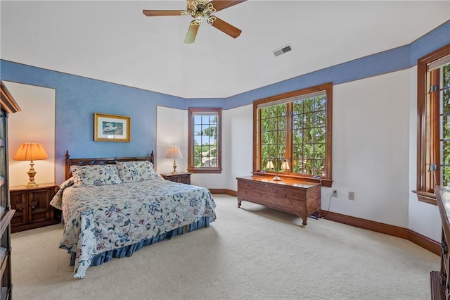 532 Salem Heights Dr, Pine Twp Nal, PA 15044 - bedroom with carpet floors, multiple windows, ceiling fan, and vaulted ceiling