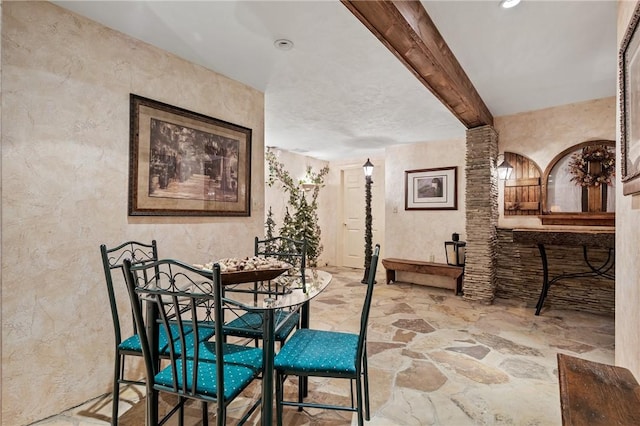 532 Salem Heights Dr, Pine Twp Nal, PA 15044 - dining area featuring stone floors and beam ceiling
