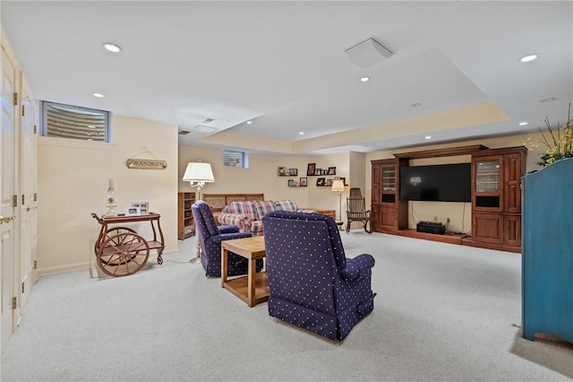532 Salem Heights Dr, Pine Twp Nal, PA 15044 - living area featuring a tray ceiling, carpet, and recessed lighting