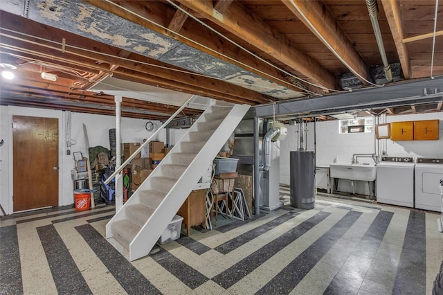 2860 Beaver Rd, Pa, PA 15003 - basement featuring water heater, separate washer and dryer, and stairway