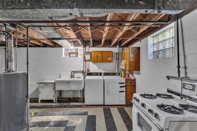 2860 Beaver Rd, Pa, PA 15003 - basement with water heater, tile patterned floors, and washing machine and dryer