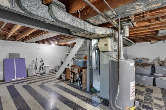2860 Beaver Rd, Pa, PA 15003 - unfinished below grade area featuring gas water heater and concrete block wall