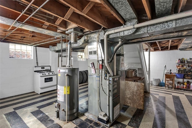 2860 Beaver Rd, Pa, PA 15003 - below grade area with gas water heater, heating unit, and tile patterned floors