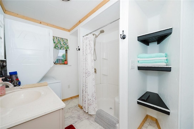 68 Riverside Ave, Center Twp/Homer Cty, PA 15748 - full bath with marble look tiles, curtained shower, and vanity