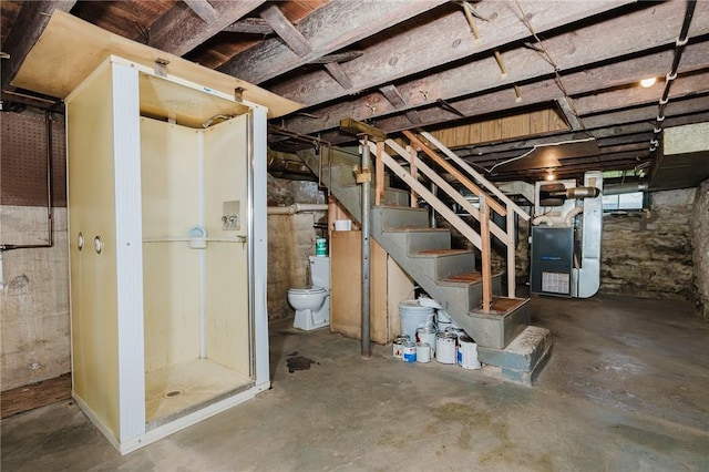 68 Riverside Ave, Center Twp/Homer Cty, PA 15748 - basement featuring heating unit and stairs
