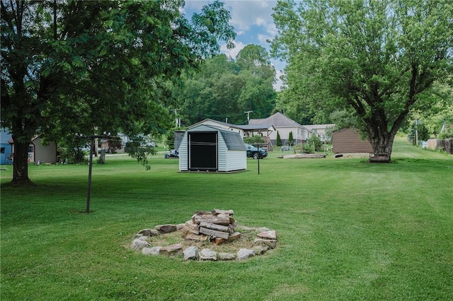 68 Riverside Ave, Center Twp/Homer Cty, PA 15748 - view of grassy yard featuring a storage shed and an outdoor fire pit