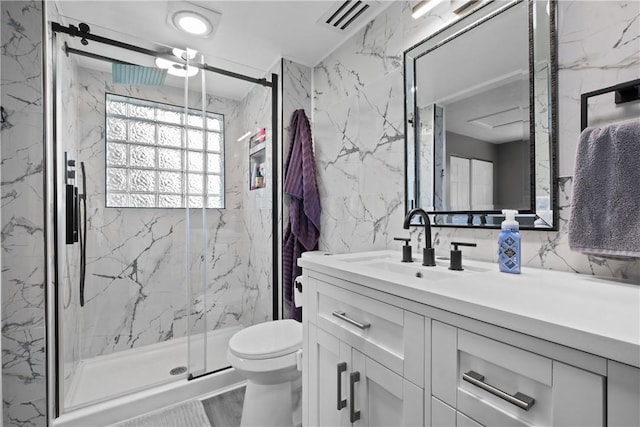 1434 Washington Blvd, Port Vue, PA 15133 - full bathroom with vanity, tile walls, and a marble finish shower