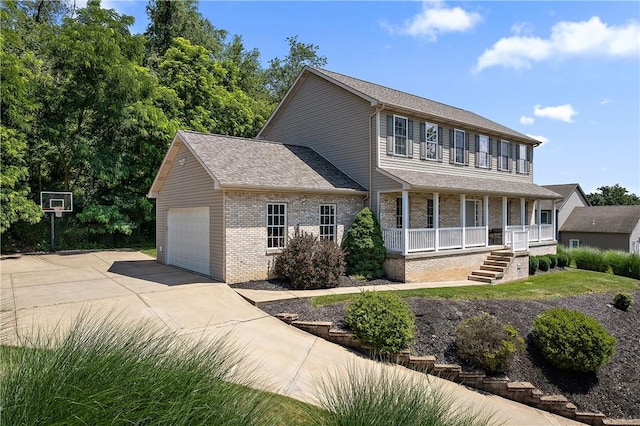 3013 Chessman St, Hampton, PA 15101 - view of front of property with a porch, brick siding, a garage, driveway, and a shingled roof