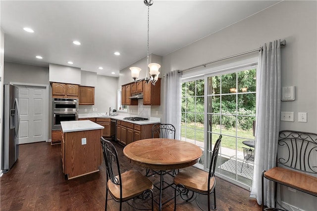 3013 Chessman St, Hampton, PA 15101 - dining room with dark wood-type flooring, recessed lighting, and a chandelier