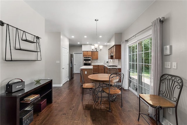 3013 Chessman St, Hampton, PA 15101 - dining area featuring a chandelier, dark wood-type flooring, and recessed lighting
