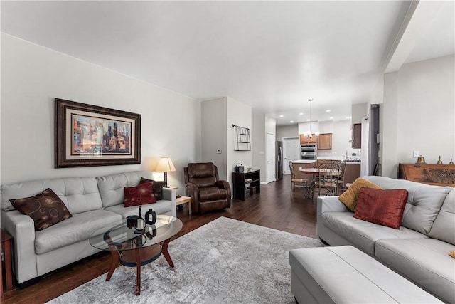 3013 Chessman St, Hampton, PA 15101 - living room featuring dark wood-type flooring and recessed lighting