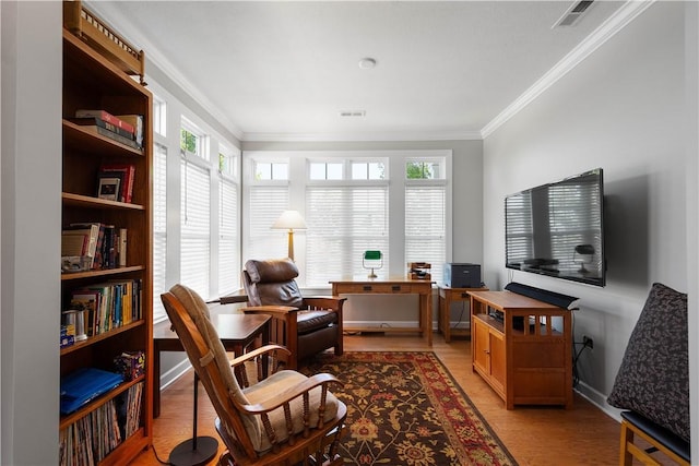 517 Altmyer Fields Ln, Marshall, PA 15090 - living area with ornamental molding, a desk, healthy amount of natural light, and light wood-type flooring