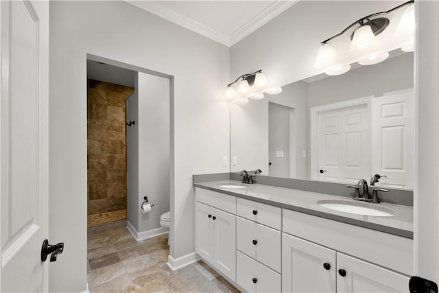 517 Altmyer Fields Ln, Marshall, PA 15090 - bathroom with double vanity, ornamental molding, and tiled shower