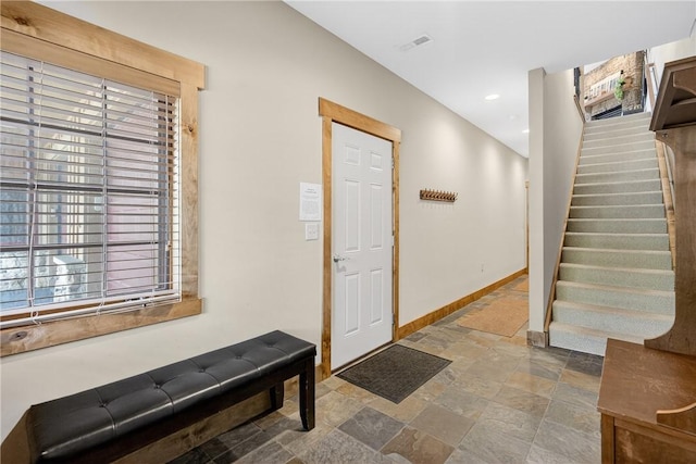 116 Lakeside Trl, Seven Springs Resort, PA 15622 - entrance foyer featuring stone tile flooring and stairs
