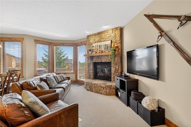 116 Lakeside Trl, Seven Springs Resort, PA 15622 - carpeted living room with a stone fireplace