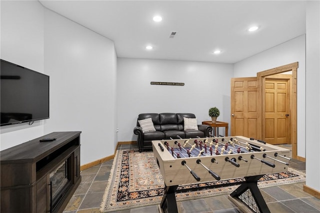 116 Lakeside Trl, Seven Springs Resort, PA 15622 - rec room with stone tile flooring and recessed lighting