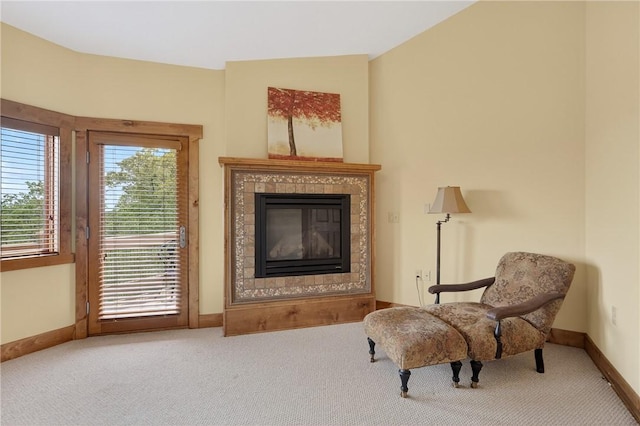 116 Lakeside Trl, Seven Springs Resort, PA 15622 - living area featuring carpet flooring and a tile fireplace