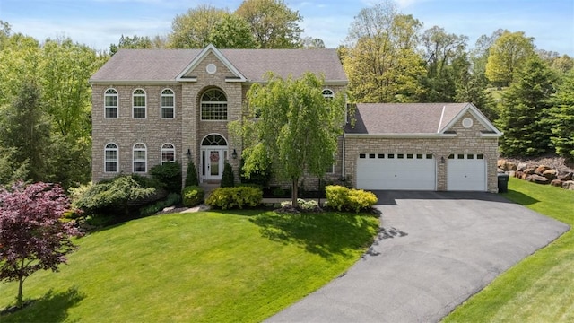 724 Franklin Rd, Pine Twp Nal, PA 16046 - colonial house with driveway, a front lawn, a garage, and stone siding