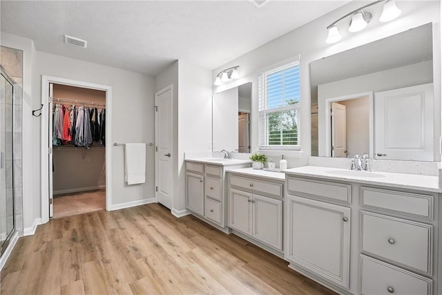 3049 Eagle Ridge Dr, Middlesex Twp, PA 16059 - bathroom featuring a shower stall, wood finished floors, vanity, and a walk in closet