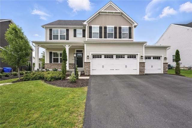 3049 Eagle Ridge Dr, Middlesex Twp, PA 16059 - craftsman-style home featuring asphalt driveway, a front lawn, board and batten siding, and stone siding