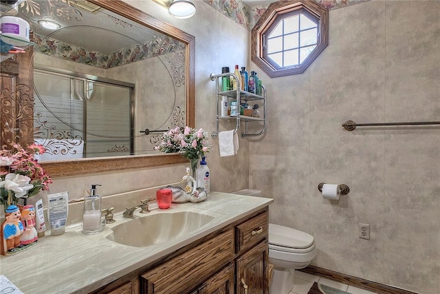 410 Lorenzo Ln, Hempfield Twp, PA 15642 - bathroom featuring vanity, a stall shower, and tile patterned flooring