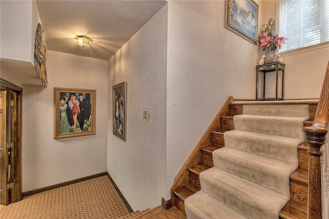 410 Lorenzo Ln, Hempfield Twp, PA 15642 - stairway featuring carpet flooring and a textured ceiling