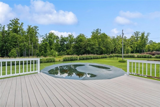 409 Park Rd, Bullskin Twp, PA 15683 - wooden deck with an outdoor pool and a lawn