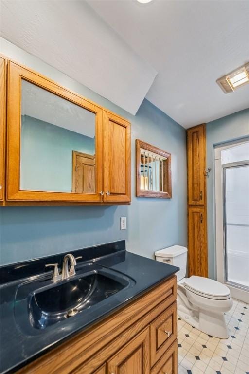 409 Park Rd, Bullskin Twp, PA 15683 - full bathroom featuring a stall shower, vanity, and tile patterned flooring