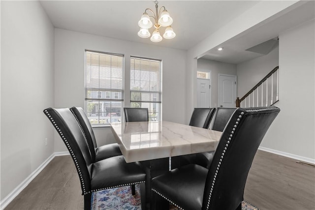 829 Frickwood Dr, South Park, PA 15129 - dining area with a chandelier, wood finished floors, stairway, and recessed lighting
