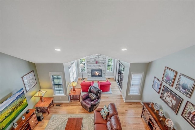 1303 Shinnecock Ct, Adams Twp, PA 16046 - living room featuring light wood-style flooring, a fireplace, and recessed lighting