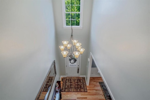 1303 Shinnecock Ct, Adams Twp, PA 16046 - entrance foyer featuring a chandelier, light wood-style flooring, and a high ceiling