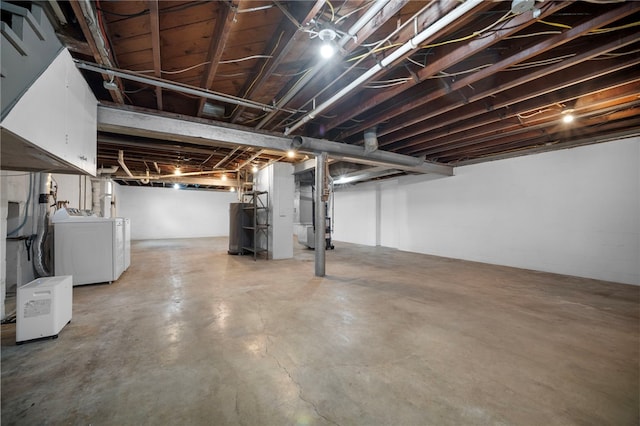 389 Mercer Rd, Hempfield Twp Mer, PA 16125 - unfinished basement featuring separate washer and dryer, water heater, and heating unit