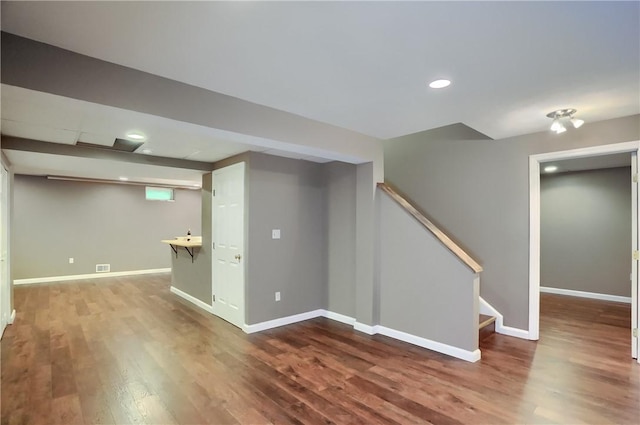 216 Beagle Dr, Moon/Crescent Twp, PA 15108 - finished below grade area with wood finished floors, recessed lighting, and stairs