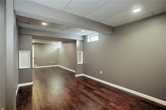 216 Beagle Dr, Moon/Crescent Twp, PA 15108 - basement featuring dark wood-style floors and recessed lighting
