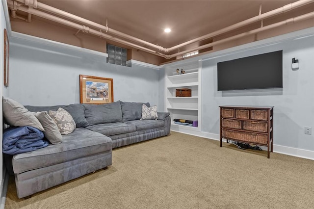 234 Orchard Dr, Mt Lebanon, PA 15228 - carpeted living area featuring baseboards and built in shelves