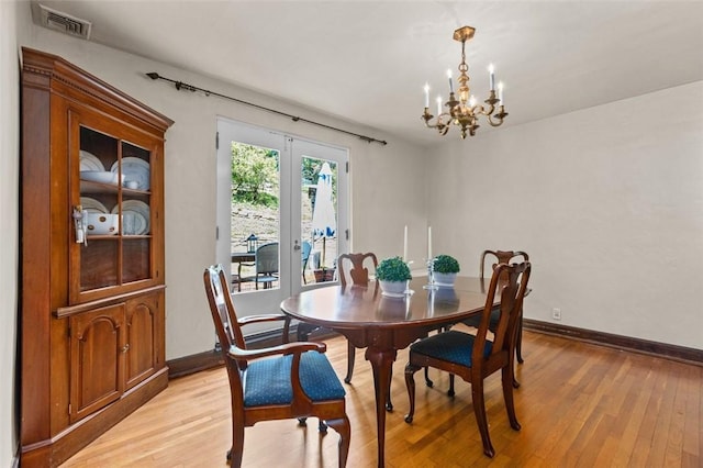 234 Orchard Dr, Mt Lebanon, PA 15228 - dining area featuring a chandelier, light wood-style floors, and french doors