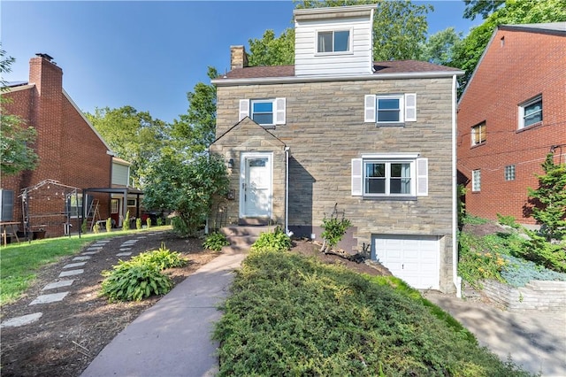 536 Lyndhurst Ave, Mt Lebanon, PA 15216 - view of front of house featuring stone siding, a garage, and a chimney