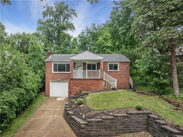 1809 Rosedale St, Verona, PA 15147 - view of front facade with concrete driveway, brick siding, stairs, an attached garage, and a chimney
